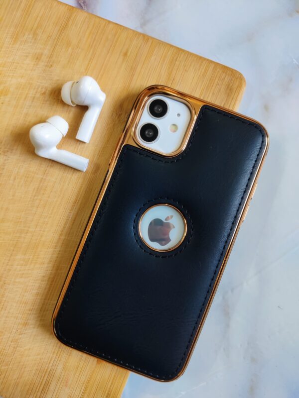 LUXURY PREMIUM LEATHER CHROME PLATED LOGOCUT IPHONE CASE COVER