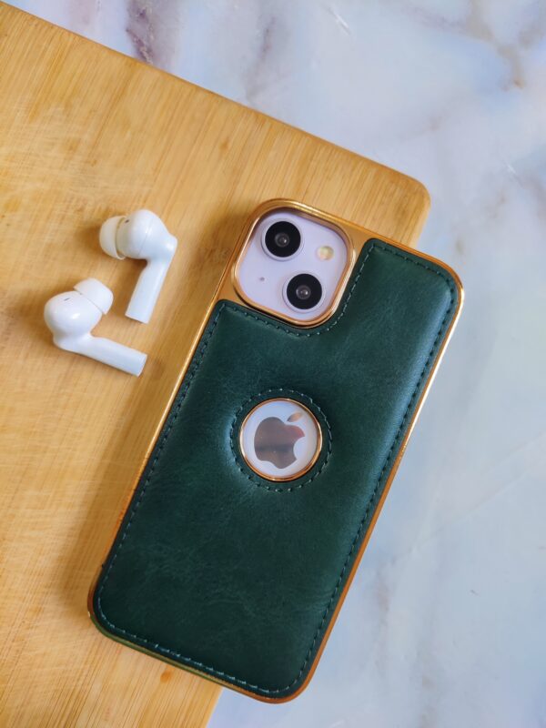 LUXURY PREMIUM LEATHER CHROME PLATED LOGOCUT IPHONE CASE COVER