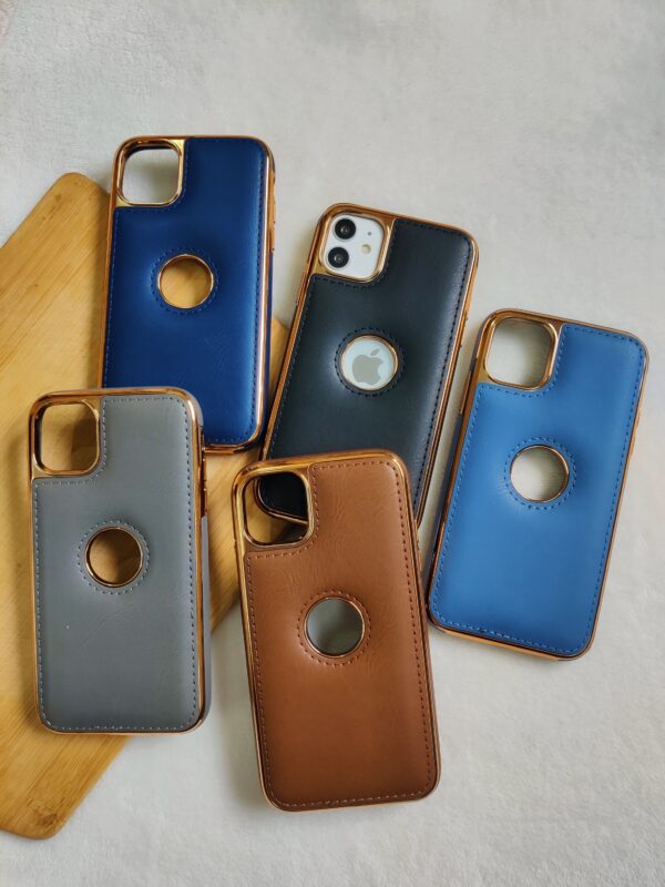 LUXURY PREMIUM LEATHER CHROME PLATED LOGOCUT IPHONE CASE COVER